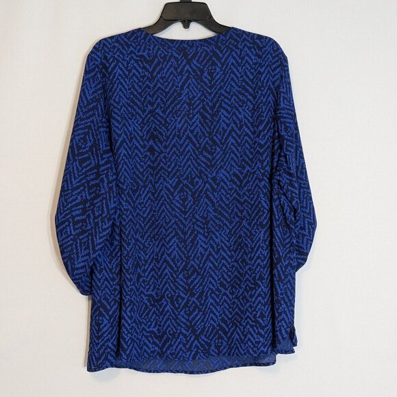 FADED GLORY Blue/Black Chiffon Pullover Top; Neck Laces; Roll-Tab Sleeve Size 2X - Picture 2 of 5